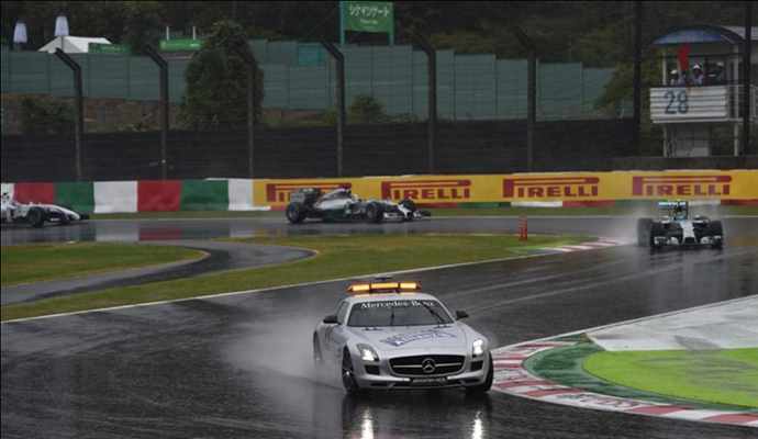 Chuva intensa causou muitos problemas para os pilotos durante boa parte da corrida. FOTO: formula1.com