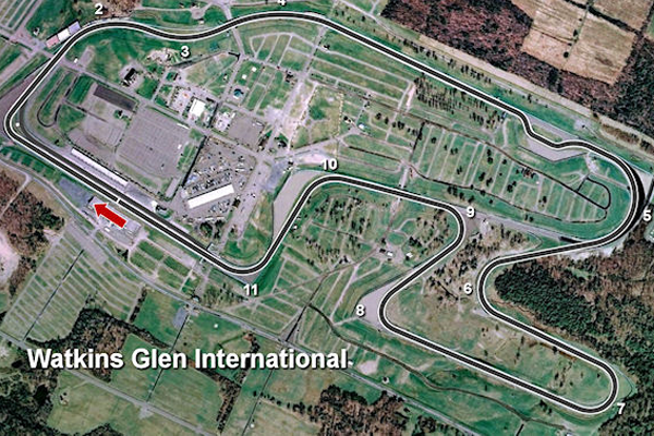 Imagem aérea do circuito de Watkins Glen, localizado na cidade de mesmo nome nos EUA. FOTO: myracingcareer.com