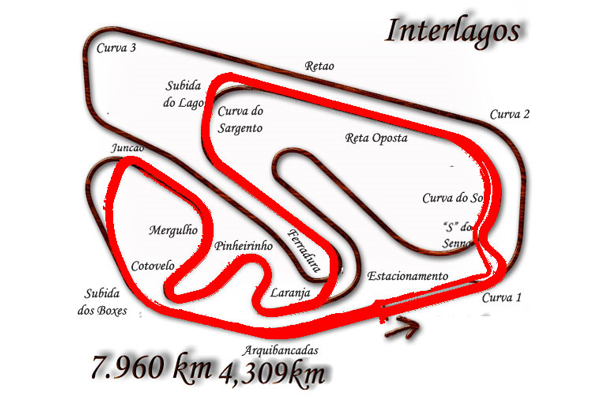 Sobreposição mostrando as diferenças entre o circuito de Interlagos de hoje e de 1973. FOTO: pt.wikipedia.org
