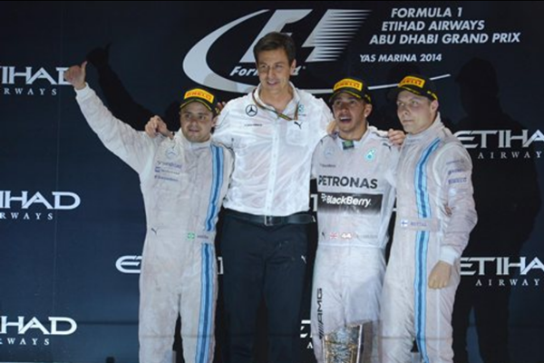 Hamilton vence e confirma o título do Mundial de Pilotos de 2014. Felipe Massa da Willians chegou em segundo e Valtteri Bottas também da Willians completou o pódio. FOTO: formula1.com.