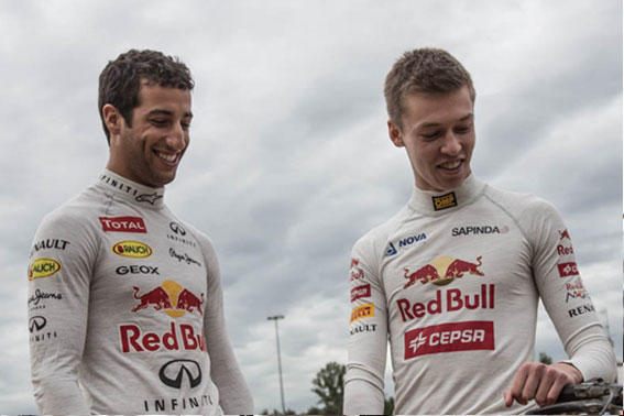Ricciardo e Kvyat correrão na mesma equipe pela primeira vez. FOTO: www.redbull.com. 