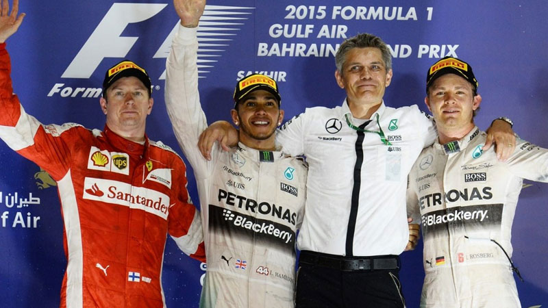 Lewis Hamilton vence GP do Bahrein com Kimi Raikkonen em segundo e Nico Rosberg em terceiro. FOTO: formula1.com
