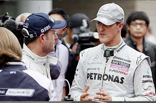 Barrichello e Schumacher durante a temporada de 2010 da Fórmula 1. FOTO: www.telegraph.co.uk