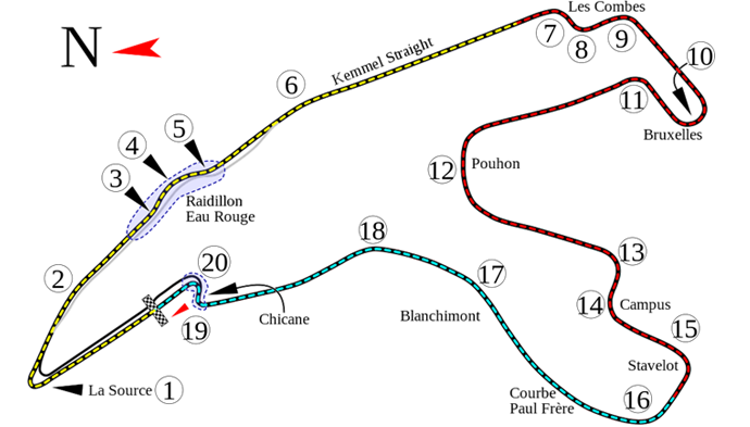 Circuito de Spa-Francorchamps onde se realiza o GP da Bélgica. FOTO: Wikipedia