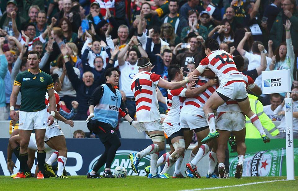 O feito histórico do rúgbi japonês contra os sul-africanos. FOTO: Rugby World Cup
