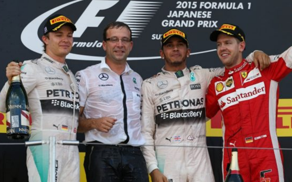 Lewis Hamilton vence o GP do Japão, com Nico Rosberg em segundo e Sebastian Vettel em terceiro. FOTO: formula1.com
