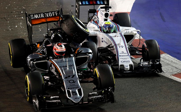 Felipe Massa se envolveu em acidente com Hulkenberg e depois abandonou com problemas no câmbio. FOTO: AP.