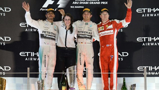 Nico Rosberg vence o GP de Abu Dhabi, com Lewis Hamilton em segundo e Kimi Raikkonen em terceiro. FOTO: formula1.com
