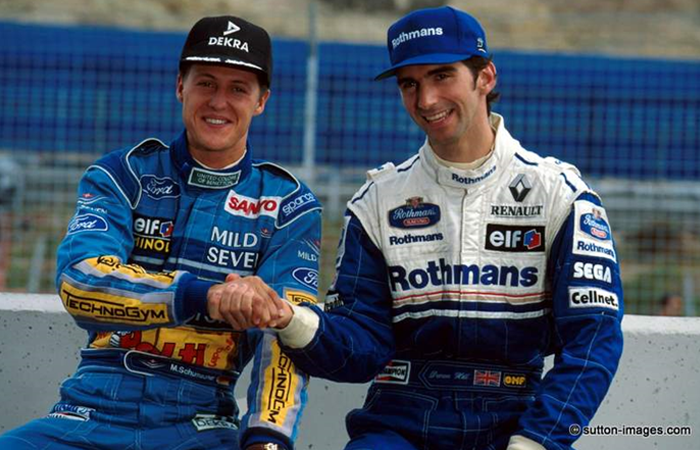 Michael Schumacher e Damon Hill protagonizaram a primeira disputa de título na Fórmula 1 após a aposentadoria de Alan Prost e a morte de Ayrton Senna. FOTO: Sutton Images