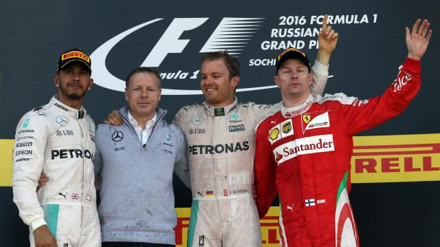 Nico Rosberg vence da Rússia, com Lewis Hamilton em segundo e Kimi Raikkonen em terceiro. FOTO: formula1.com