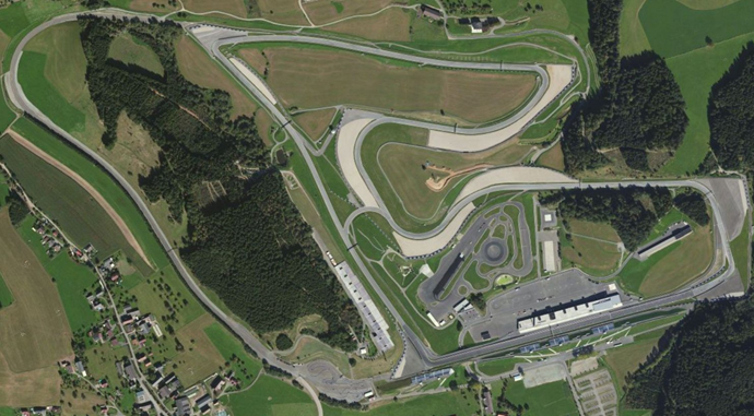 Vista aérea do Circuito Red Bull Ring onde se realiza o GP da Áustria desde 1997. FOTO: www.okruhari.cz